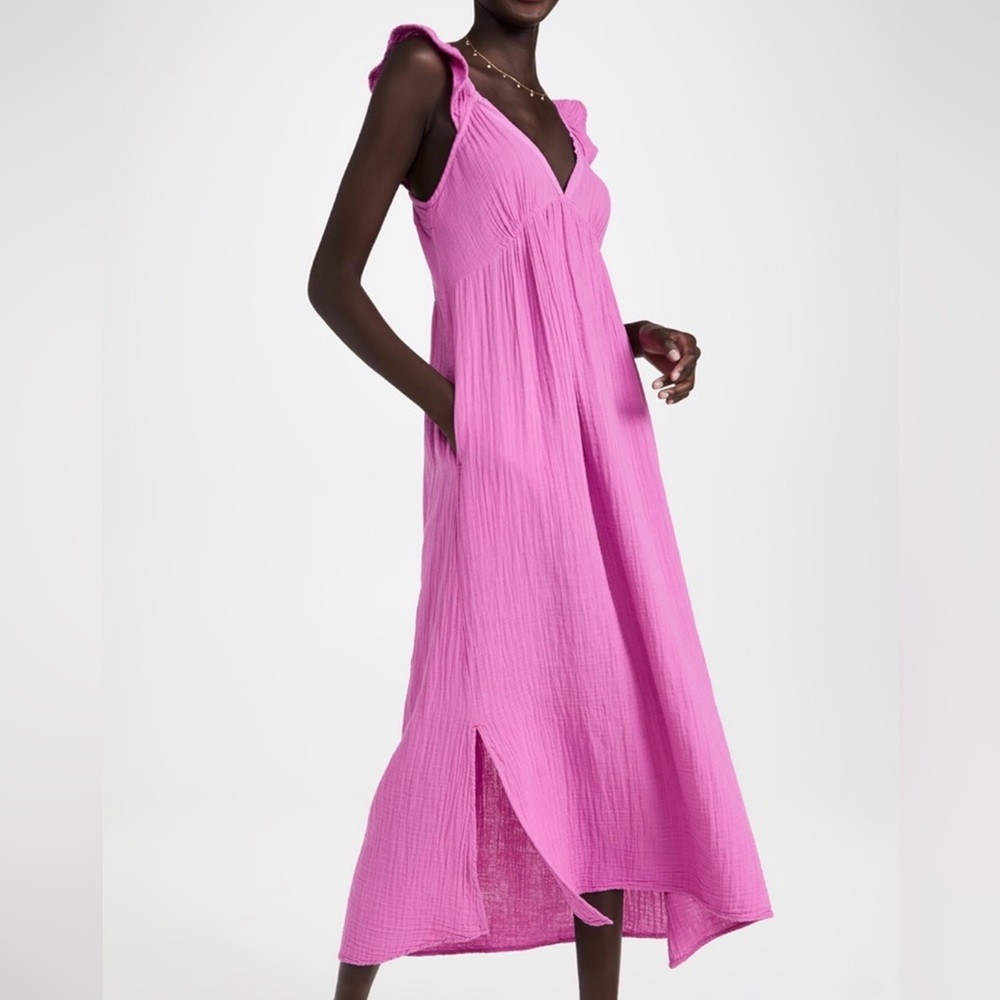 Xirena Leyla Cotton Gauze Ruffle V-Neck Dress Women’s Sz L